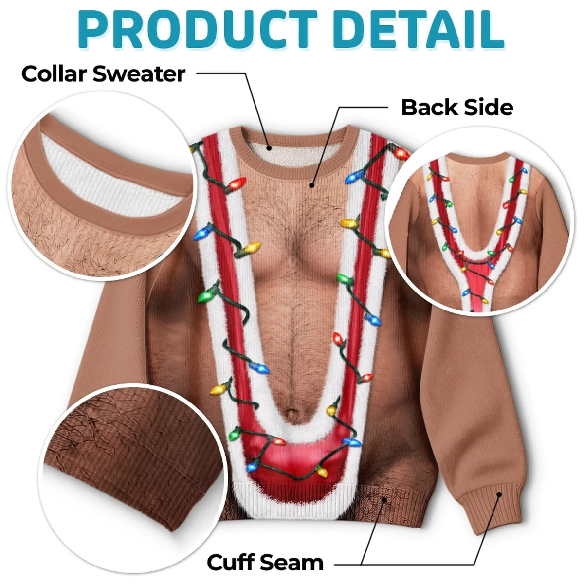 Funny Christmas Light Fake Chest Print Sweatshirt – Festive Gag Party Sweater