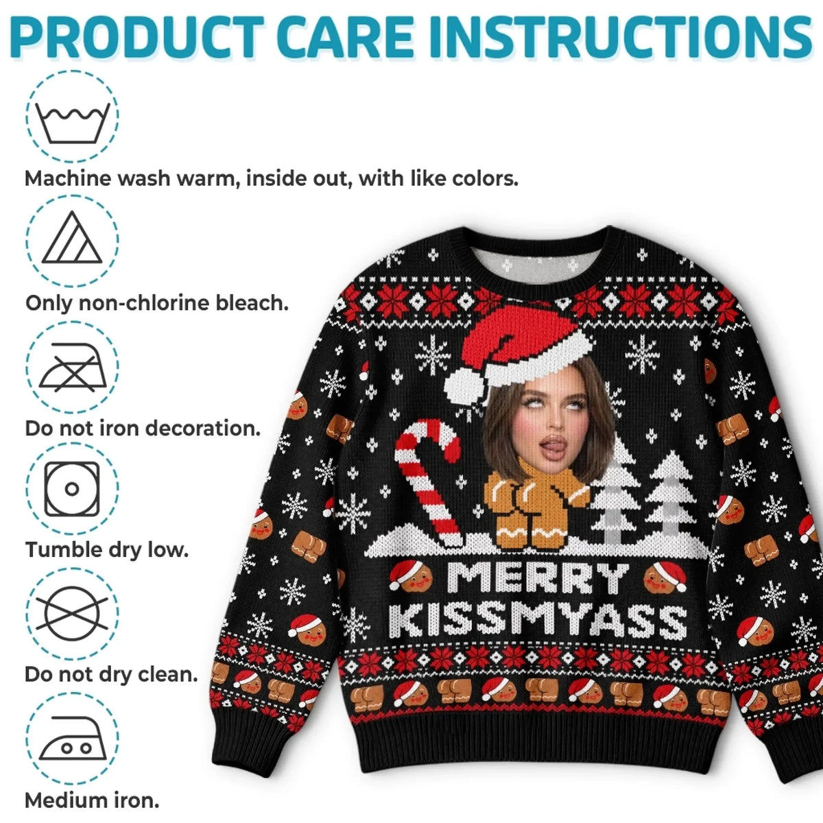 Personalized Christmas Sweater – Custom Photo Merry Kissmyass Ugly Sweater