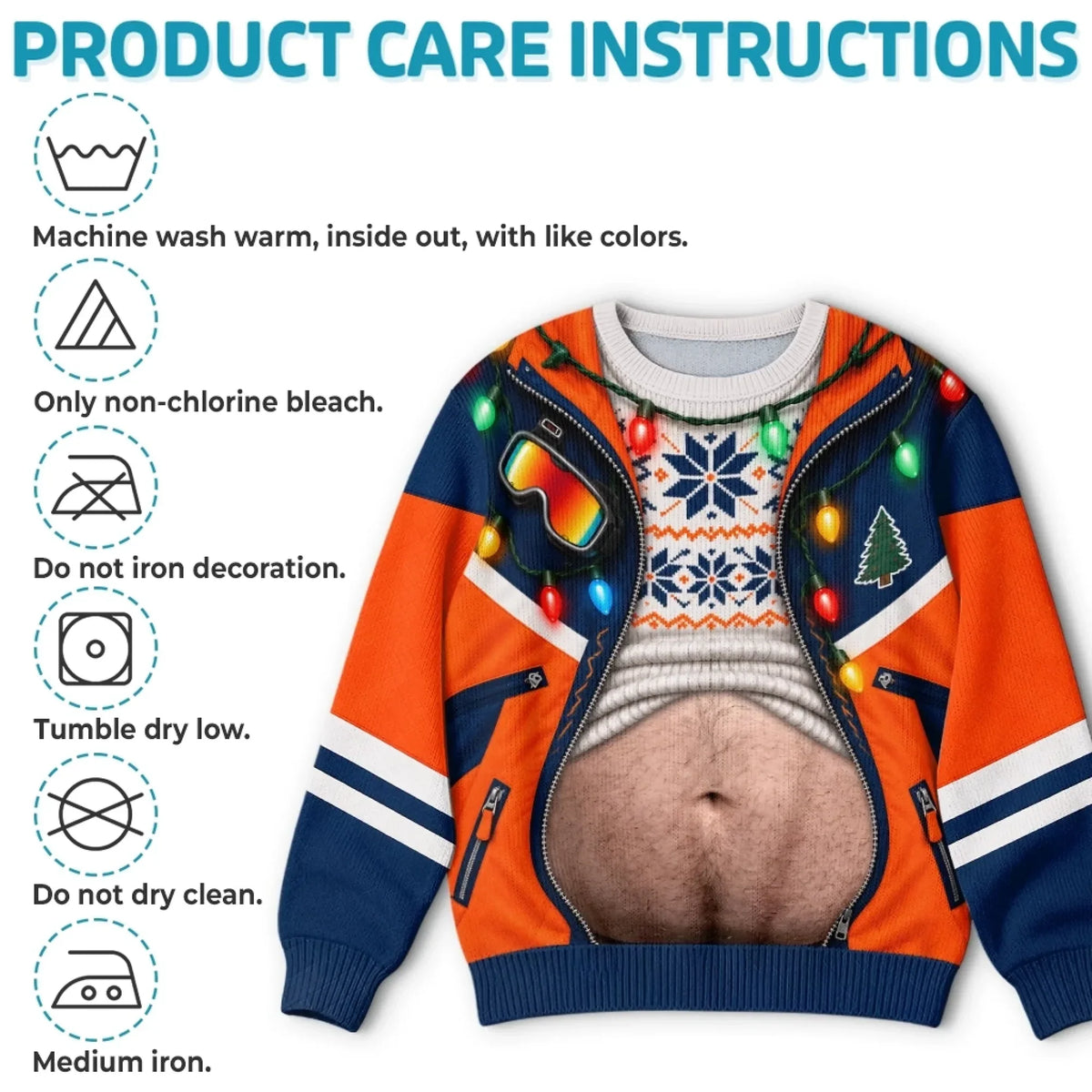 Funny Christmas Belly Sweatshirt – Holiday Lights & Jacket Print Ugly Christmas Pullover