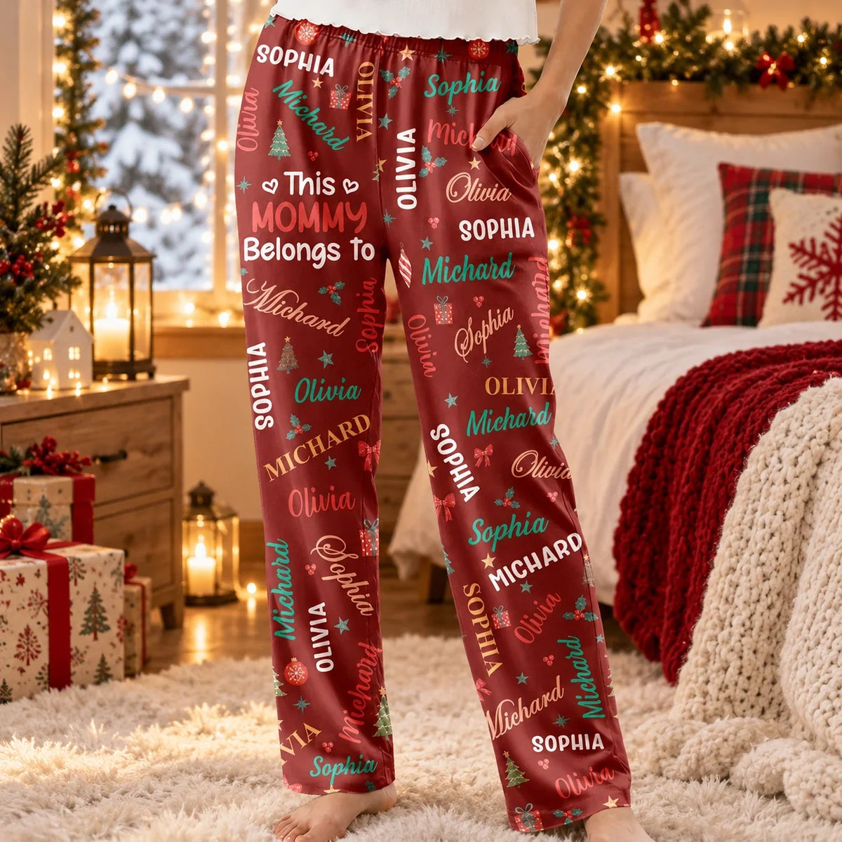 This Grandma Mommy Belongs To Kid Names - Personalized Pajama Pants