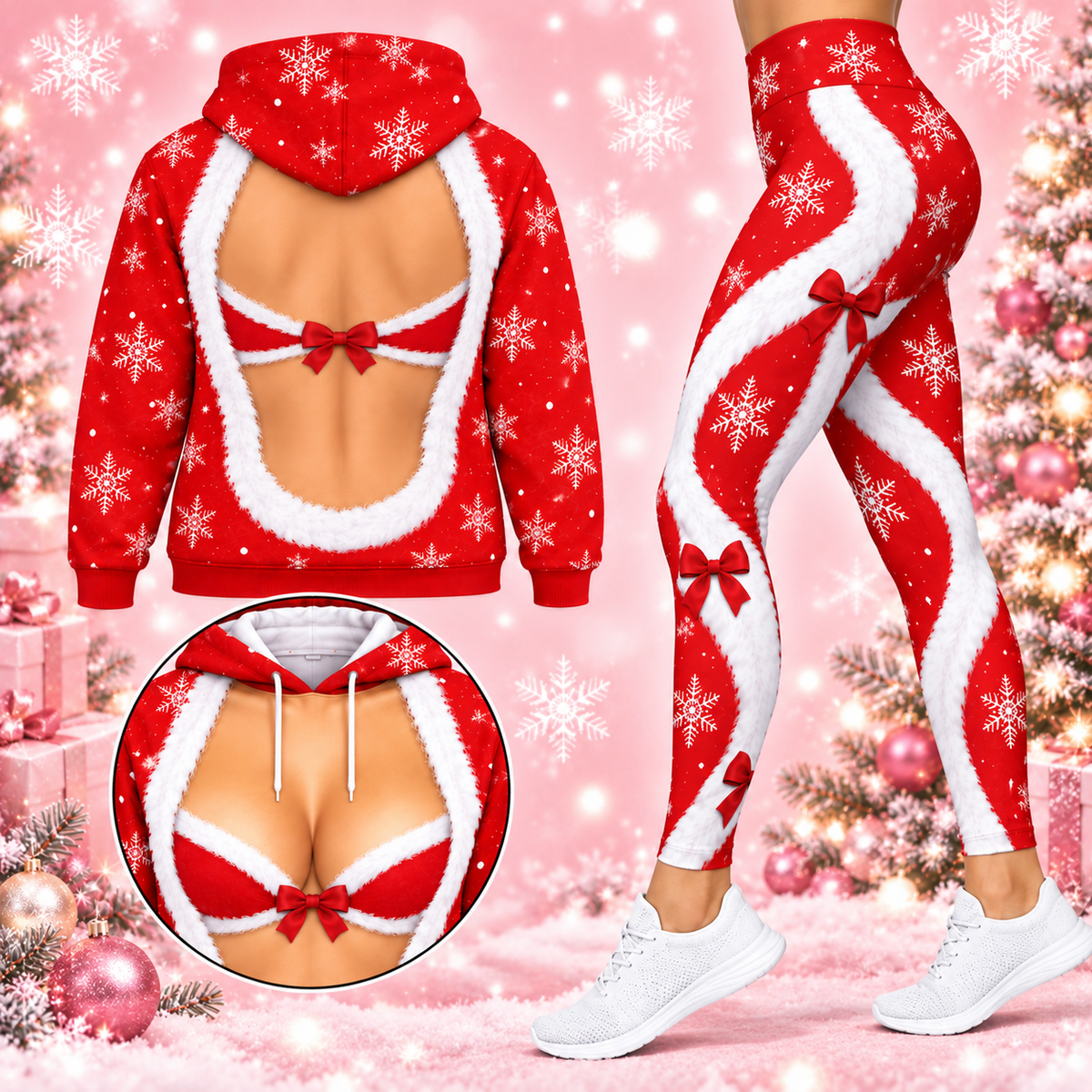 Custom Skin Tone Christmas Body Illusion Hoodie or Leggings – Digitally Printed Holiday Outfit