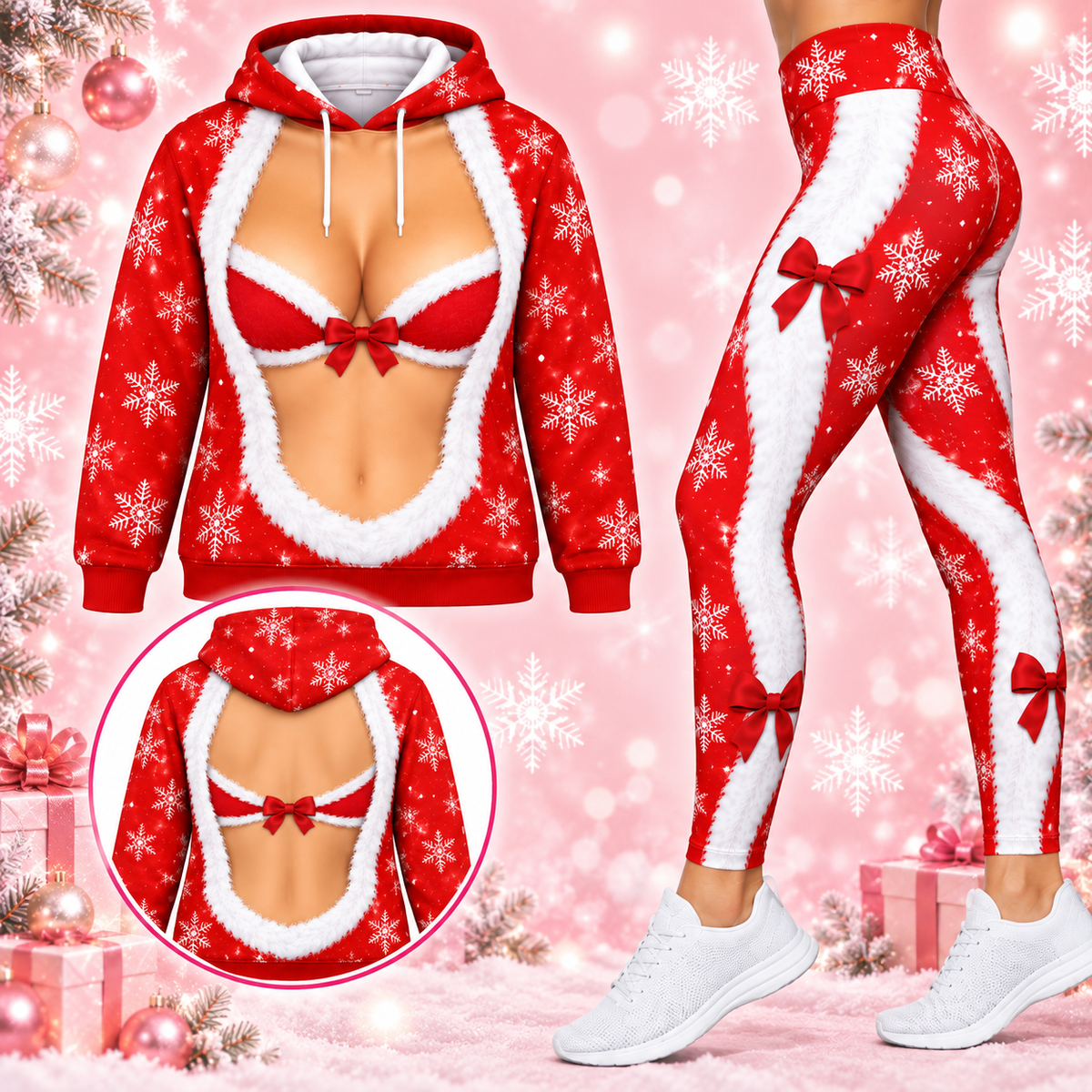 Custom Skin Tone Christmas Body Illusion Hoodie or Leggings – Digitally Printed Holiday Outfit