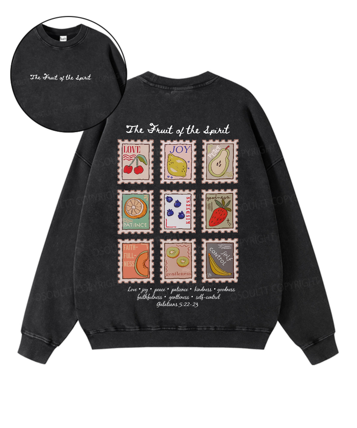 Fruit Of The Spirit Double Sided Washed Christian Sweatshirt