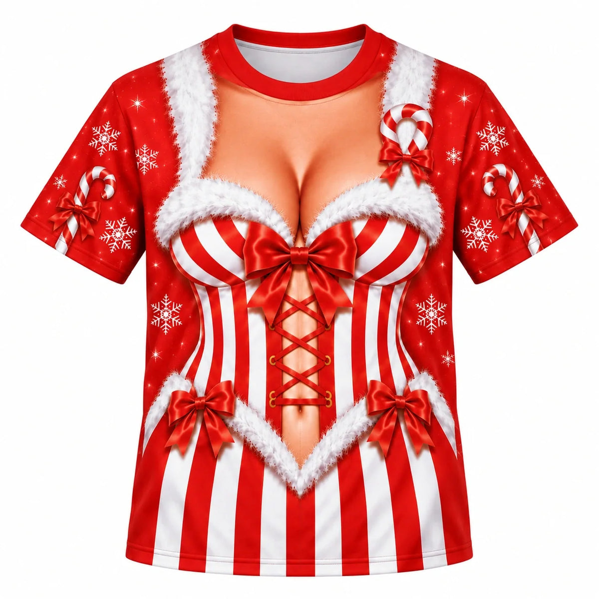 Women’s Christmas Candy Cane Corset Illusion 3-Piece Set – Hoodie, T-Shirt & Leggings