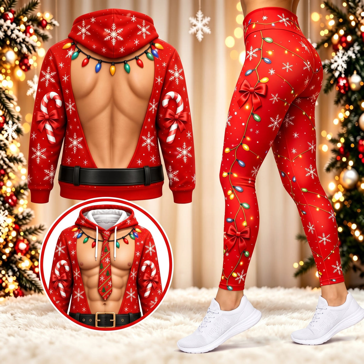 Funny Christmas Muscle Illusion Outfit – Custom Skin Tone Digital Print Hoodie or Leggings