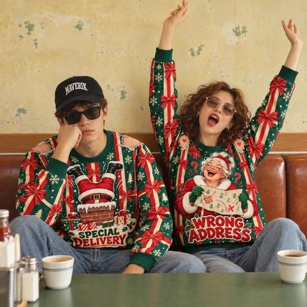 Special Delivery & Wrong Address Funny Matching Christmas Sweatshirts