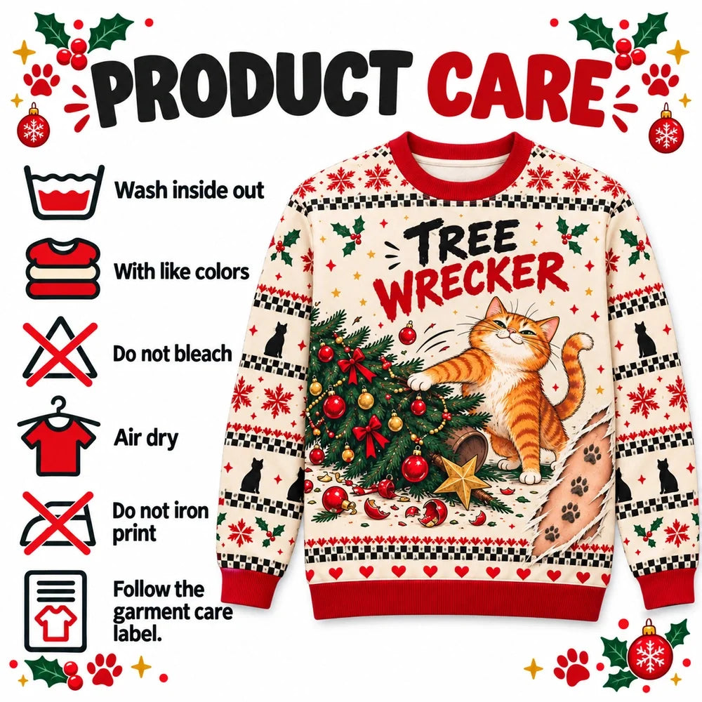 Tree Wrecker & I Saw Nothing — Funny Cat Matching Christmas Sweatshirts