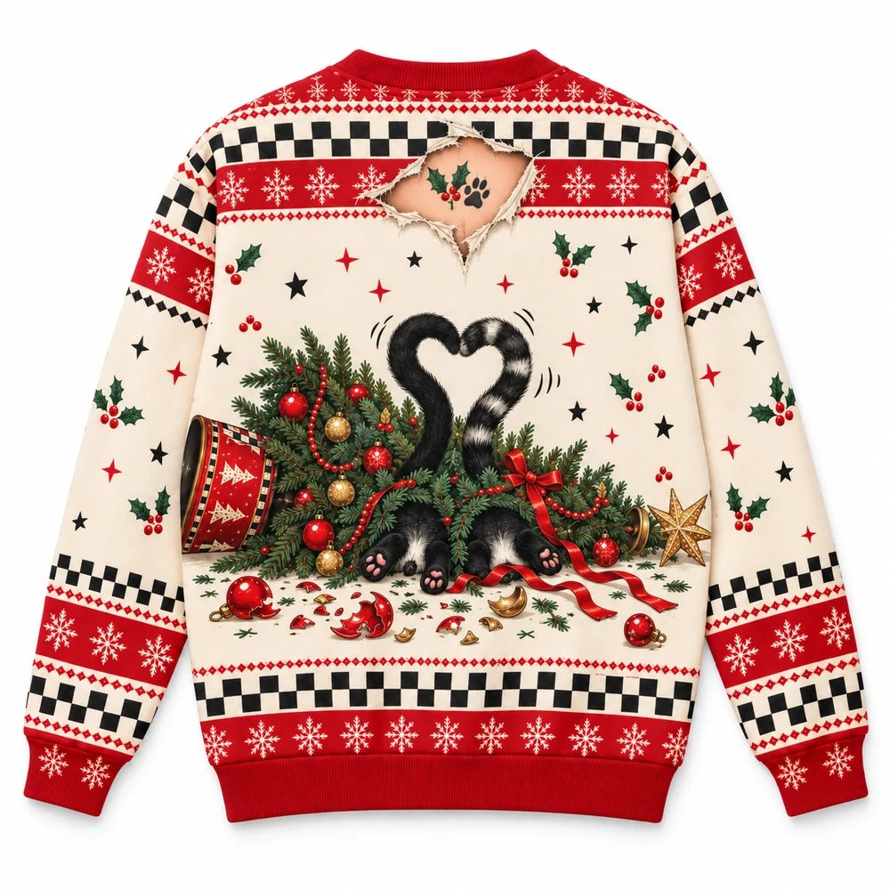 Tree Wrecker & I Saw Nothing — Funny Cat Matching Christmas Sweatshirts