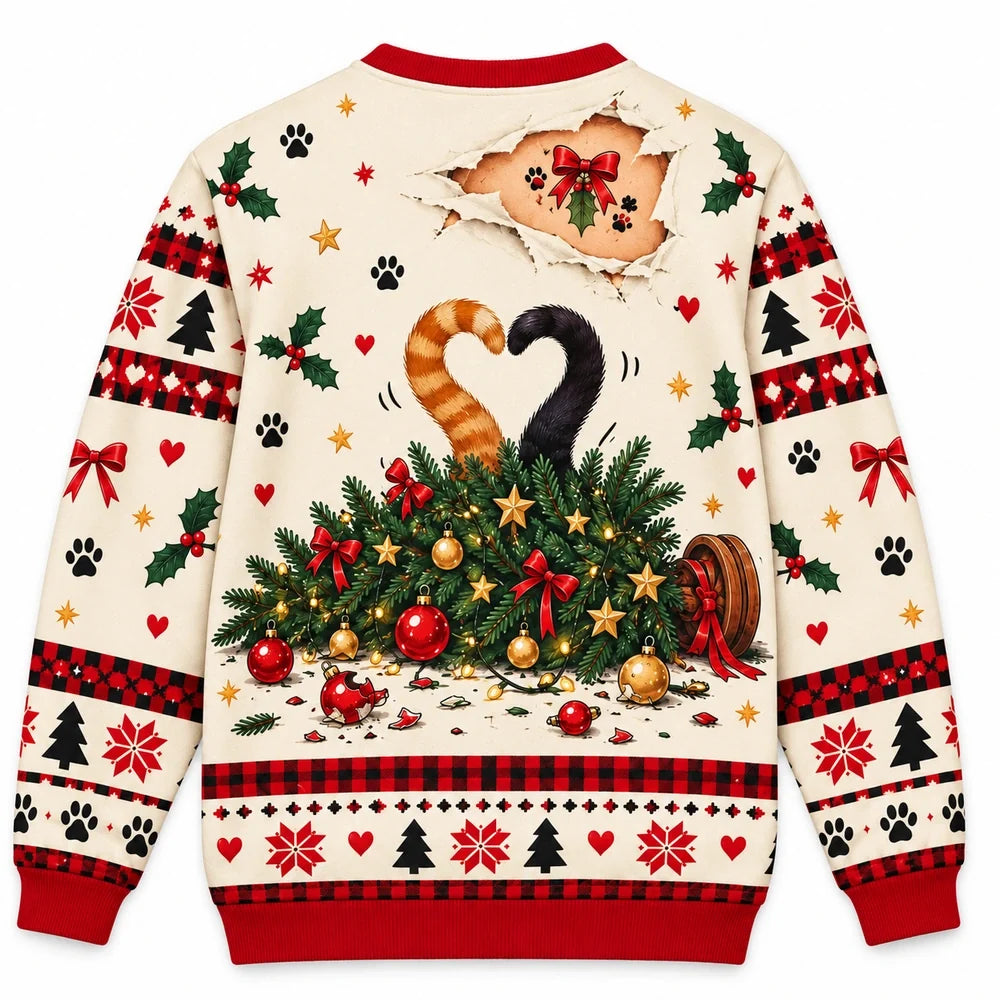 Tree Wrecker & I Saw Nothing — Funny Cat Matching Christmas Sweatshirts