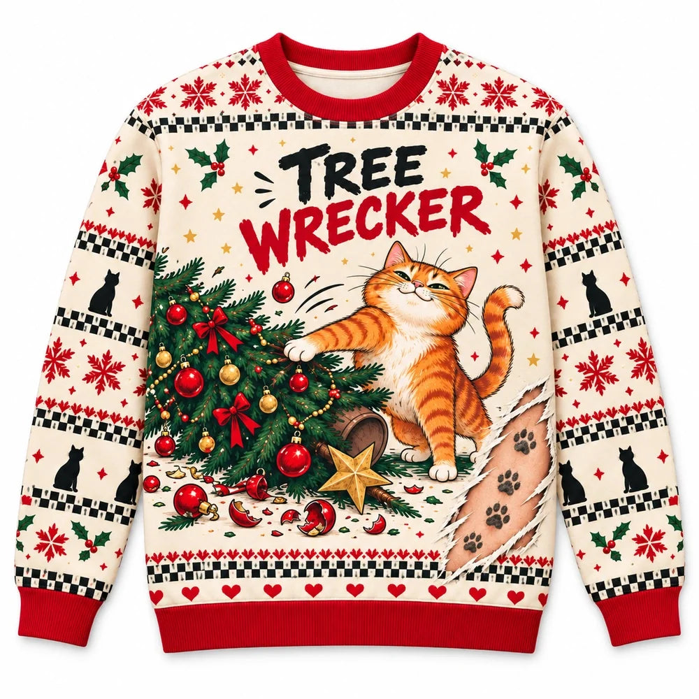 Tree Wrecker & I Saw Nothing — Funny Cat Matching Christmas Sweatshirts