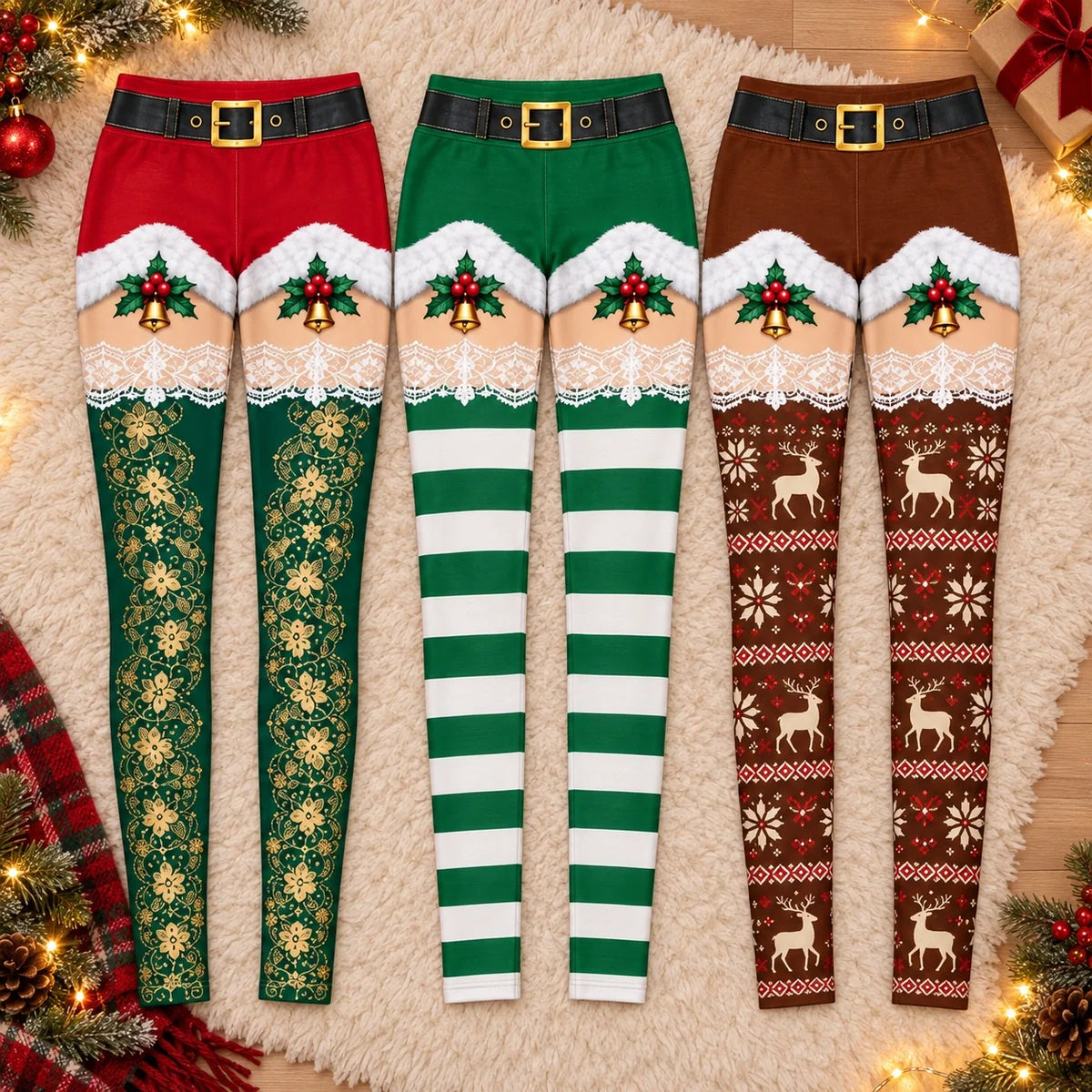 Custom Festive Christmas Santa Leggings for Women - Personalized Leggings