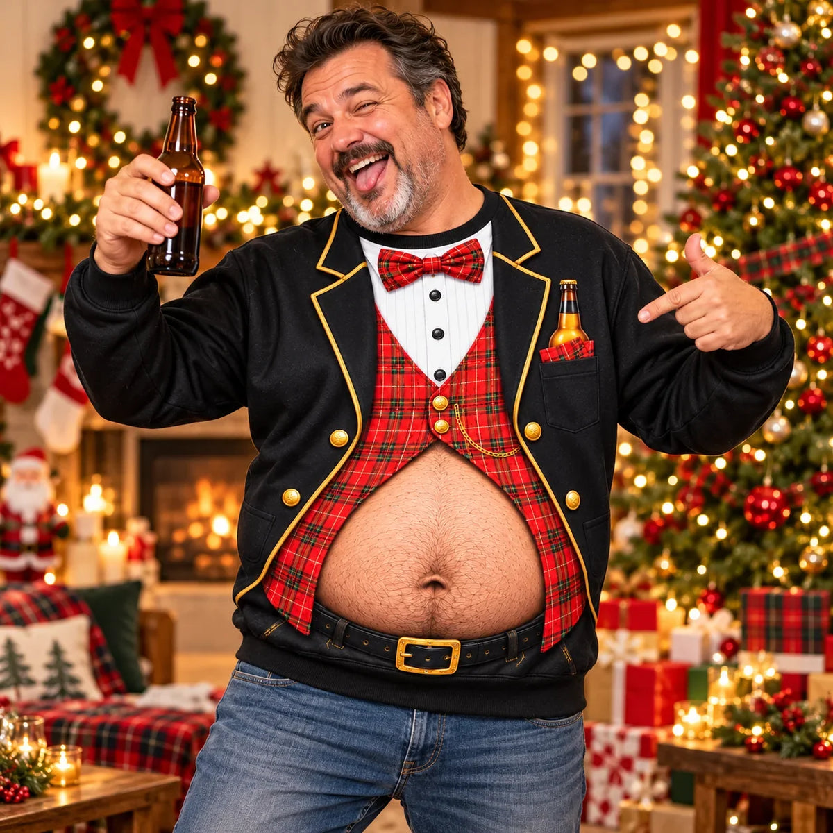 Funny Dad Bod World Champion Sweatshirt – 3D Beer Belly Graphic Pullover, Humorous Gift for Dad & Husband