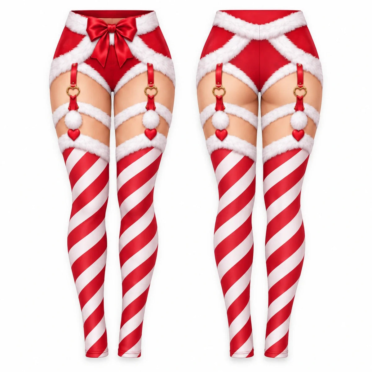 Sexy Christmas Candy Cane Print Leggings – Santa Faux Skin High Waist Pants