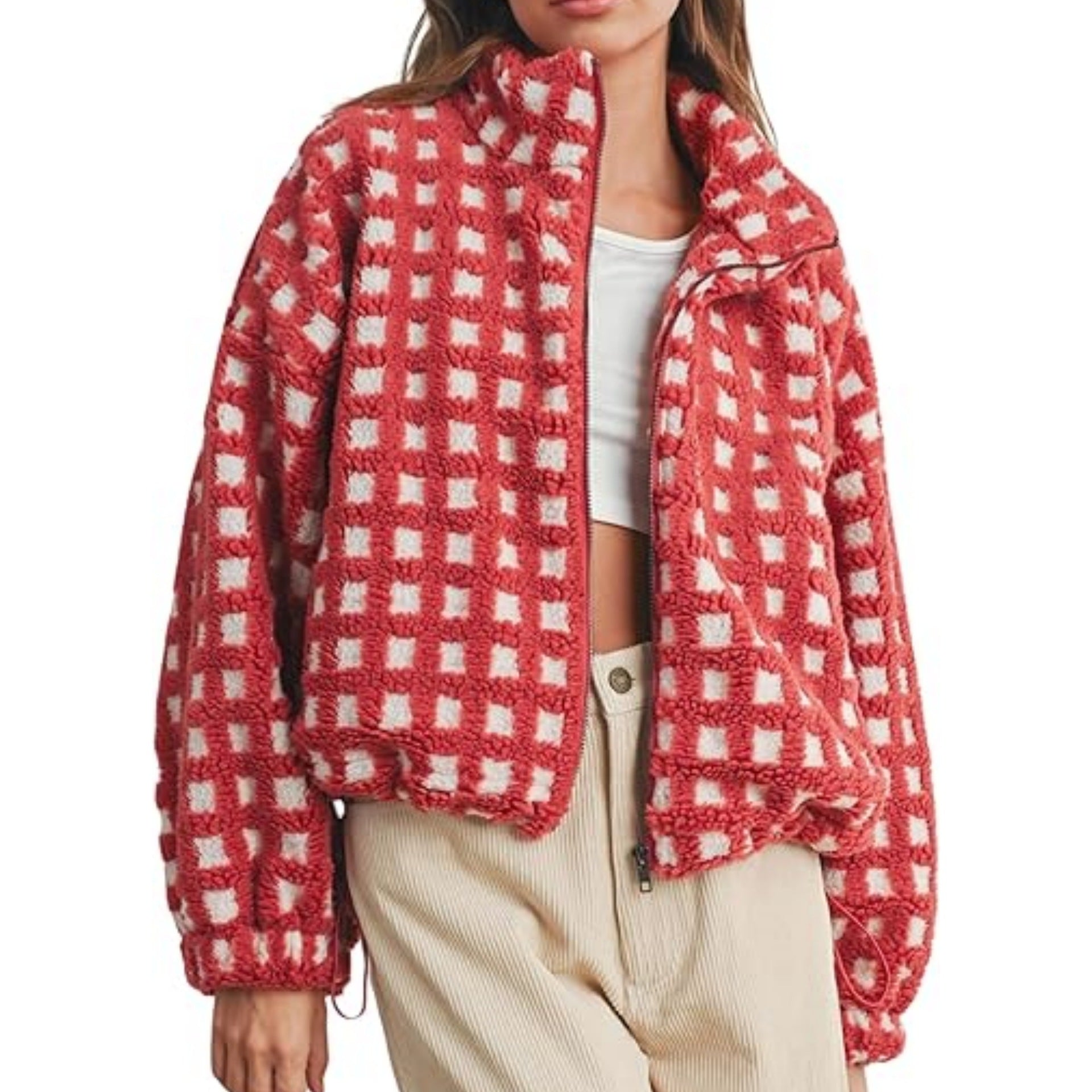 Women's Cozy Checkered Sherpa Jacket
