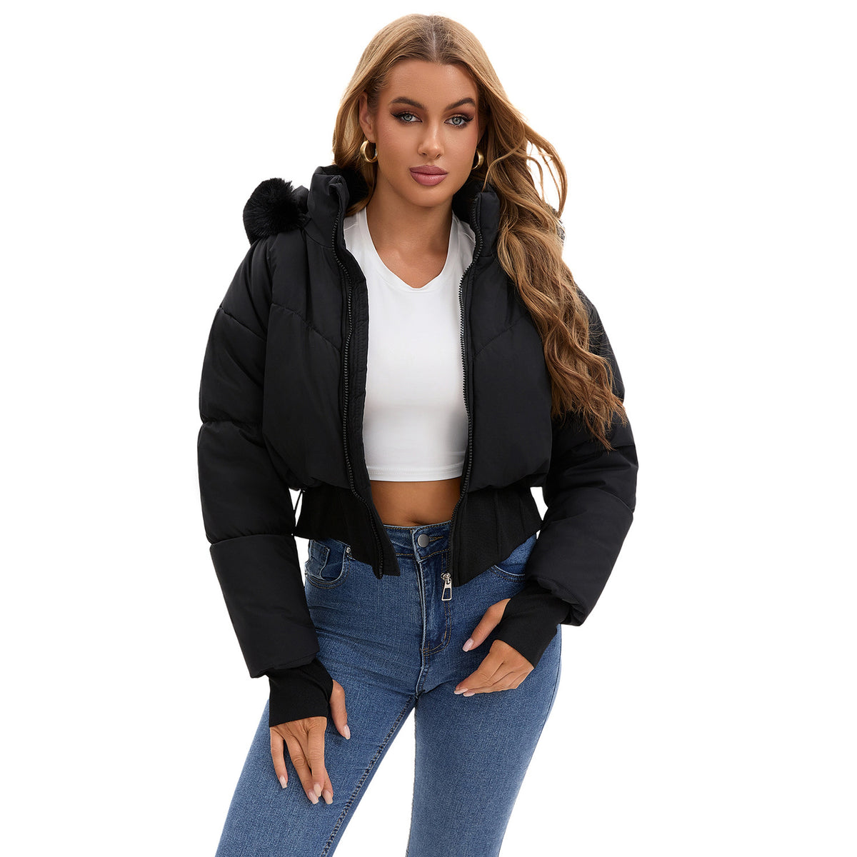 Plush-Trim Hooded Puffer
