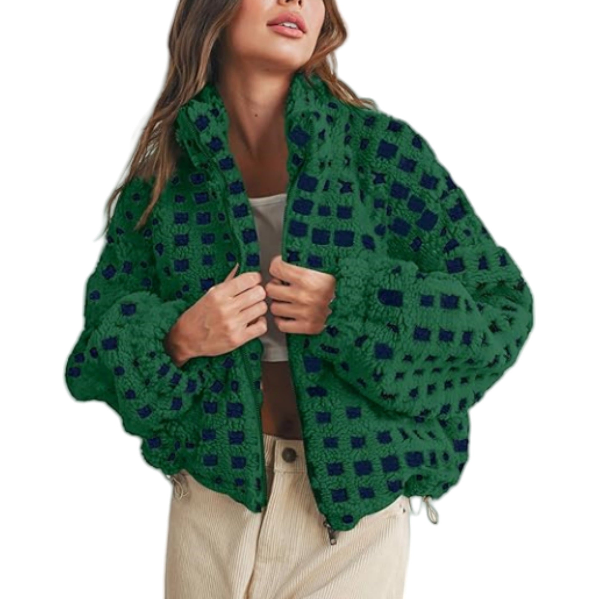 Women's Cozy Checkered Sherpa Jacket