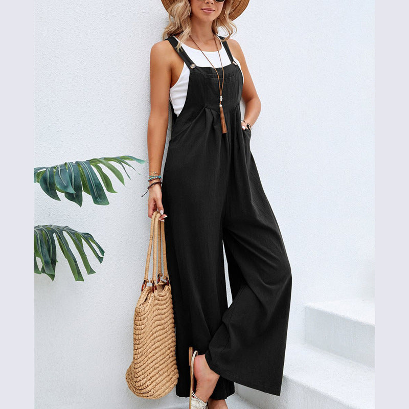 Women's Casual Wide Leg Overalls with Pockets