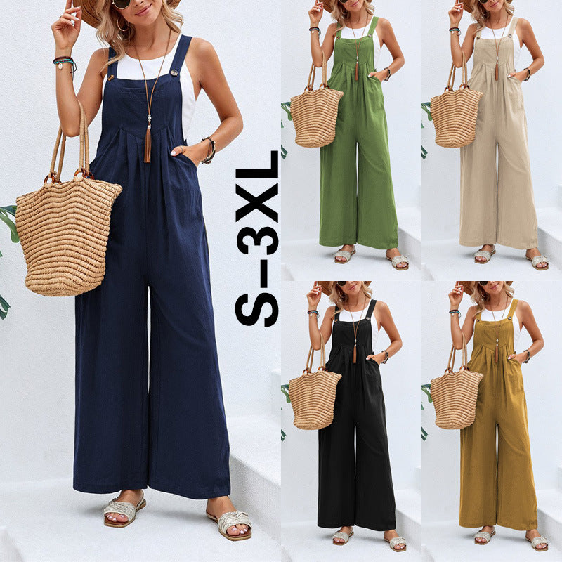 Women's Casual Wide Leg Overalls with Pockets