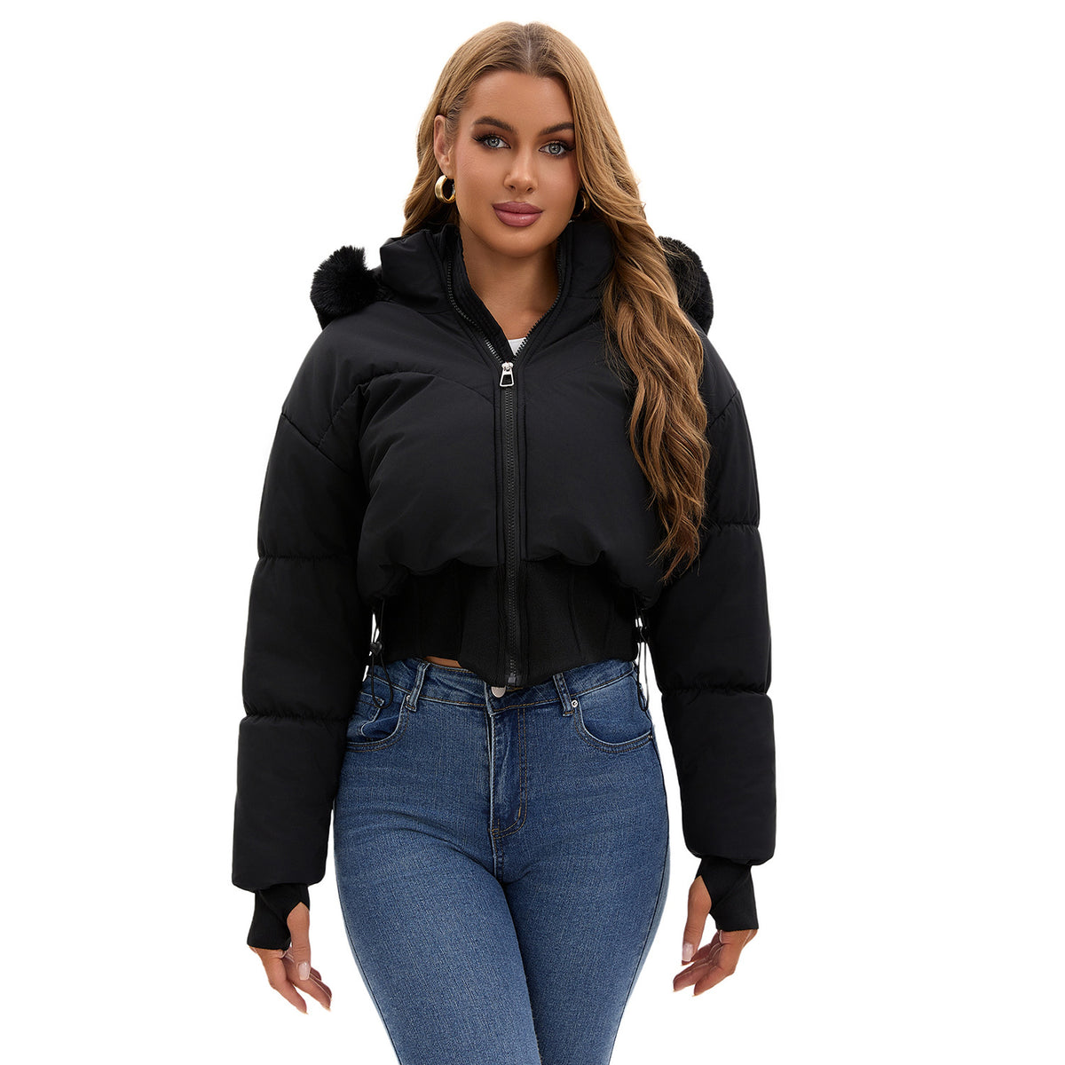 Plush-Trim Hooded Puffer