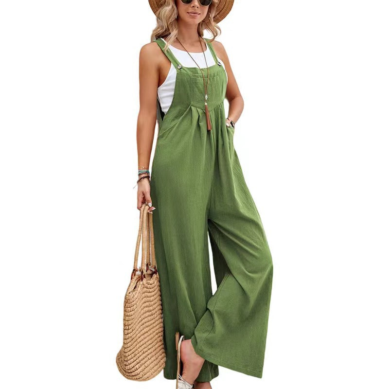 Women's Casual Wide Leg Overalls with Pockets