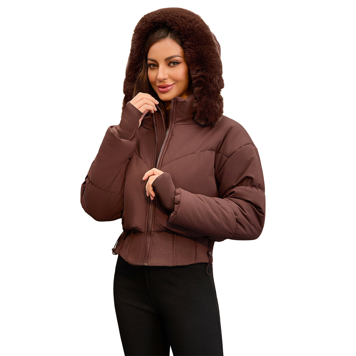 Plush-Trim Hooded Puffer