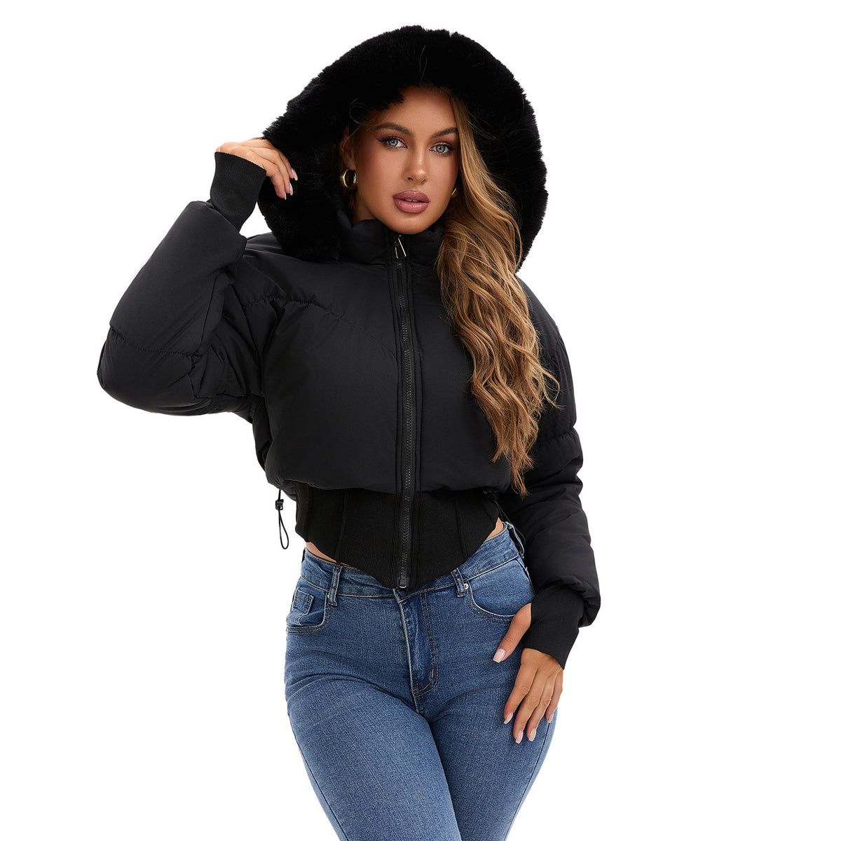 Plush-Trim Hooded Puffer