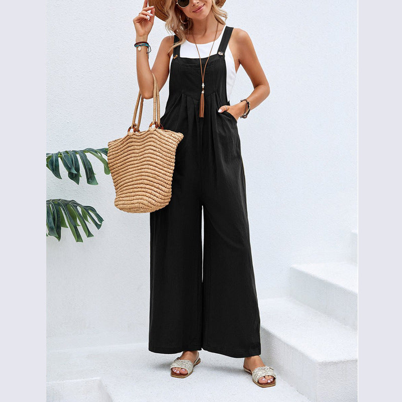 Women's Casual Wide Leg Overalls with Pockets