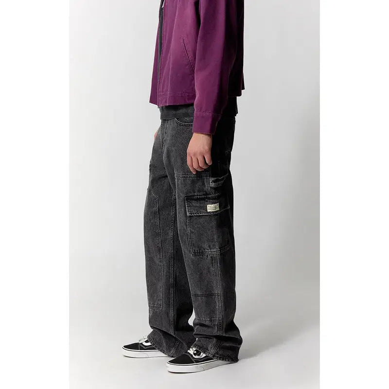 Men's Washed Black Baggy Cargo Jeans