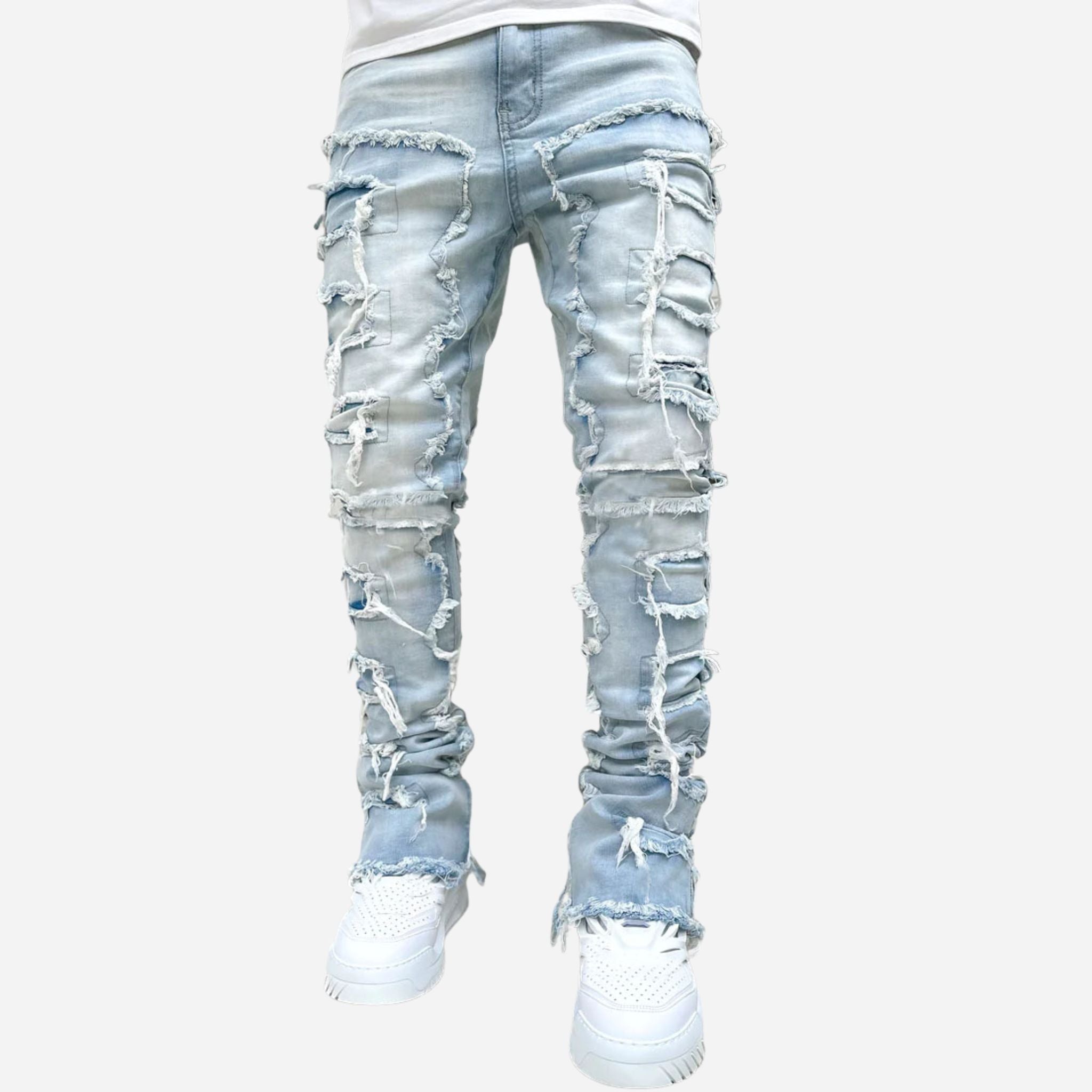 Men’s Distressed Ripped Stacked Jeans