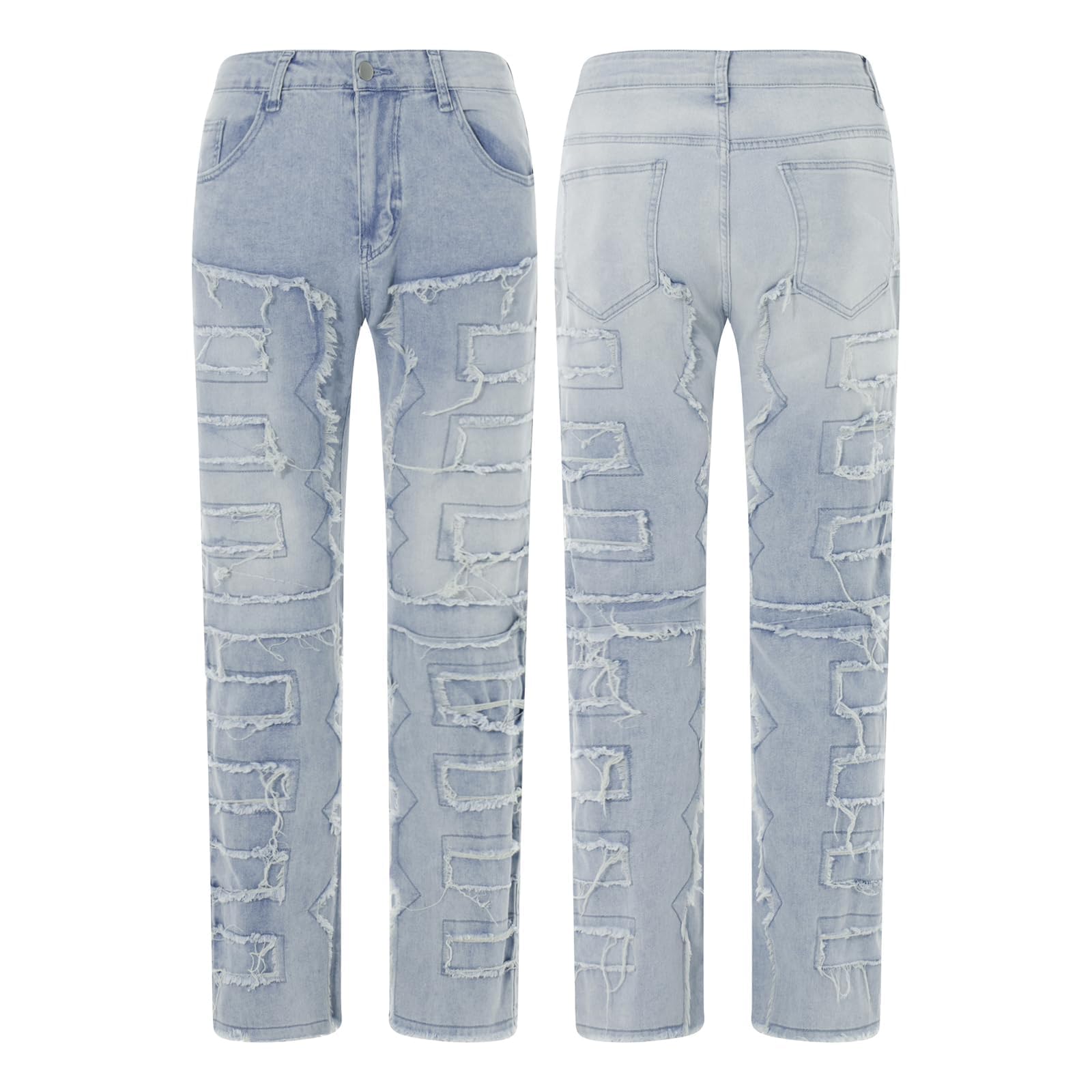 Men’s Distressed Ripped Stacked Jeans