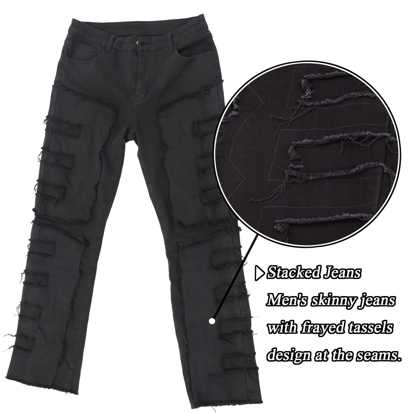 Men’s Distressed Ripped Stacked Jeans