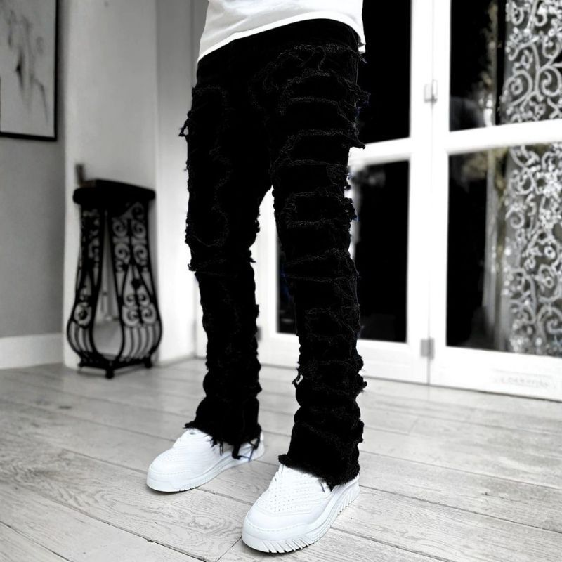 Men’s Distressed Ripped Stacked Jeans