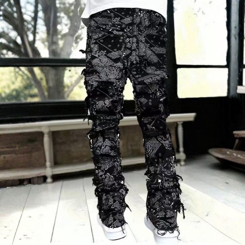 Men’s Distressed Ripped Stacked Jeans