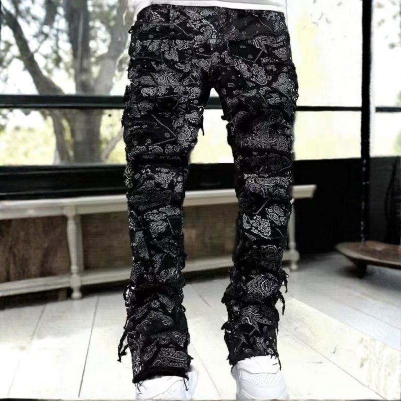 Men’s Distressed Ripped Stacked Jeans