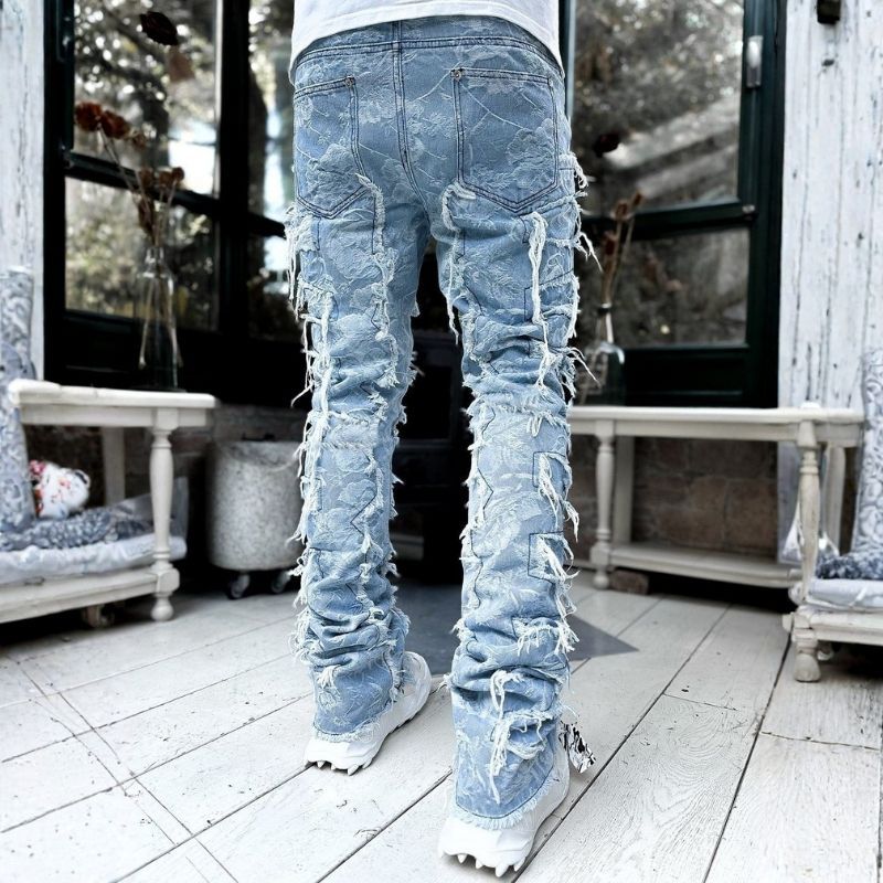Men’s Distressed Ripped Stacked Jeans