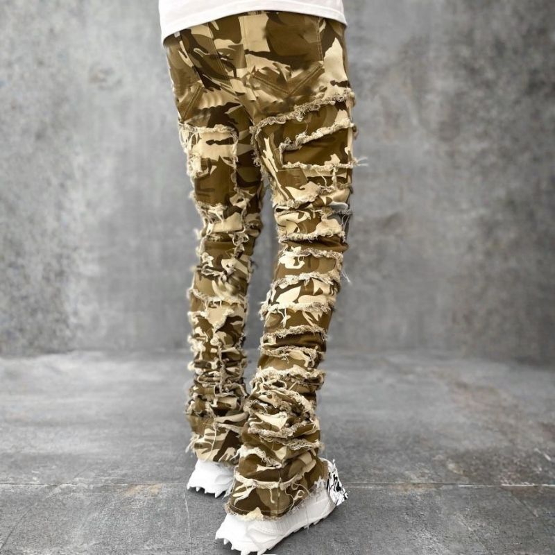 Men’s Distressed Ripped Stacked Jeans