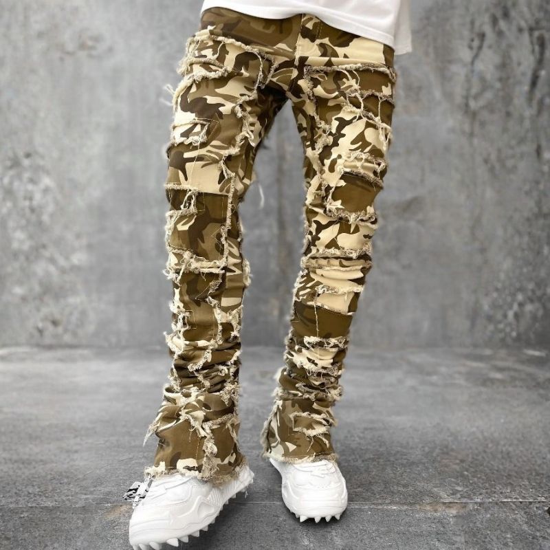 Men’s Distressed Ripped Stacked Jeans