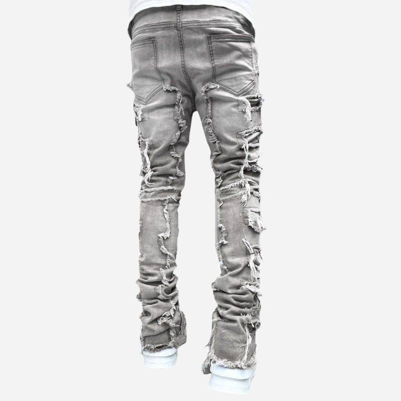 Men’s Distressed Ripped Stacked Jeans