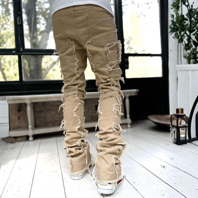 Men’s Distressed Ripped Stacked Jeans