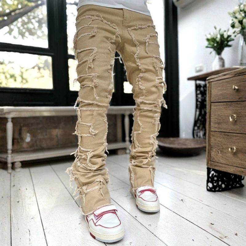Men’s Distressed Ripped Stacked Jeans