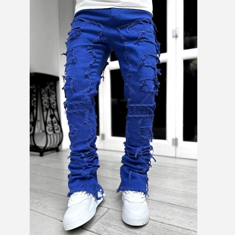 Men’s Distressed Ripped Stacked Jeans