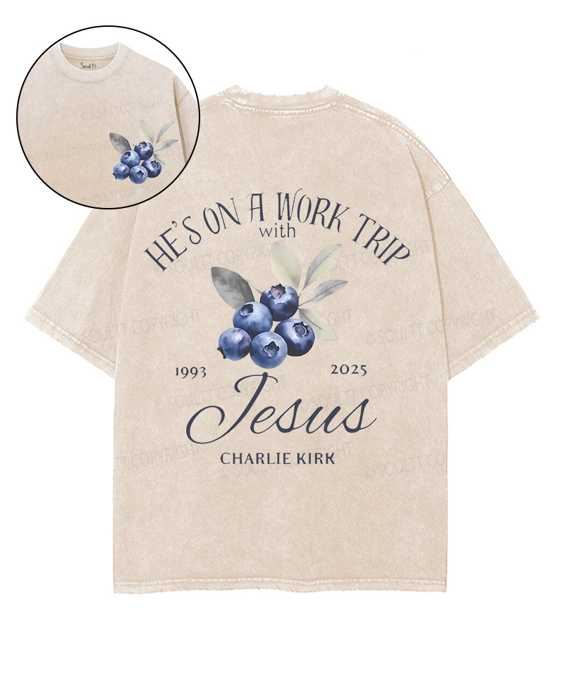 He's On A Work Trip Double Sided Unisex Washed Christian T-shirt