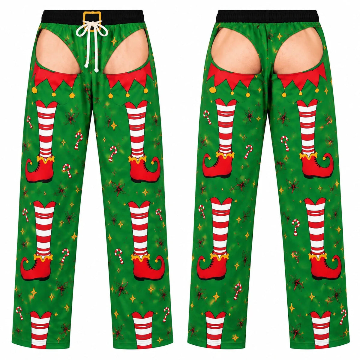 Funny Christmas Elf Pants – Men’s Thermal Wide-Leg Christmas Lounge Pants