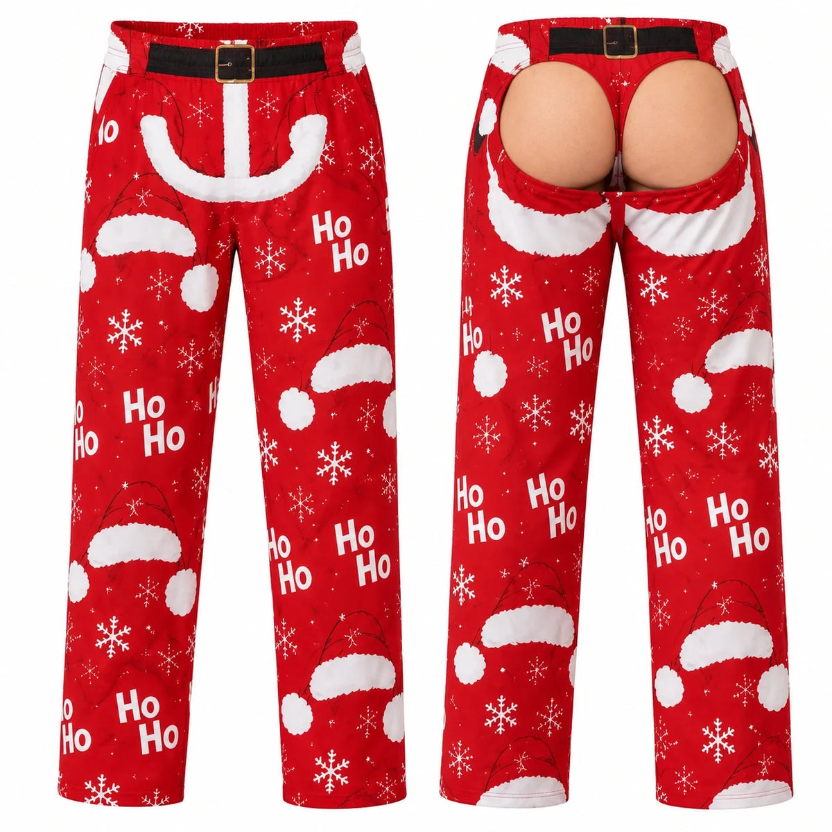 Men's Funny Santa Hat Christmas Print Drawstring Thermal Wide Leg Long Pants