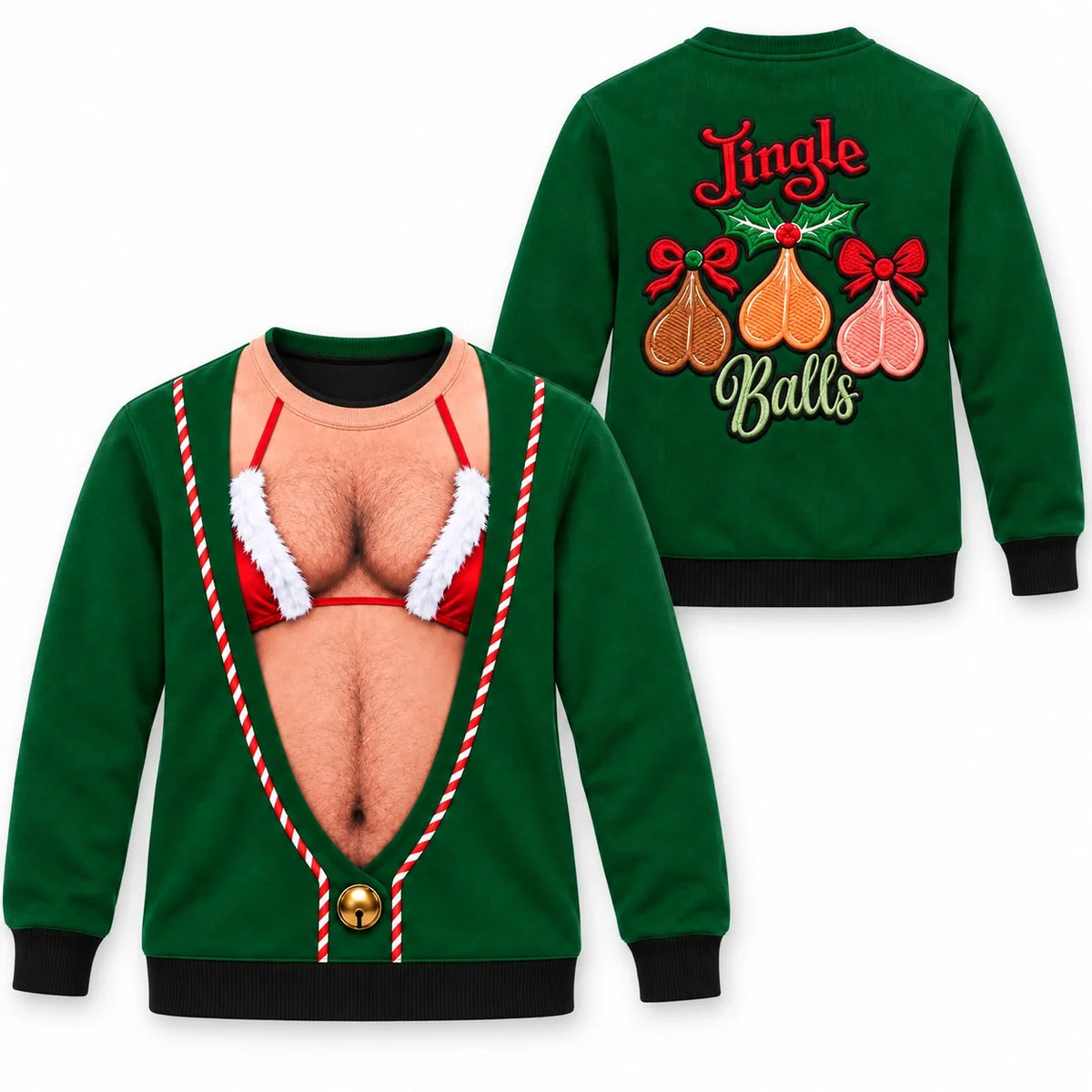 Men's Funny Christmas Pajama Set – Green Jingle Balls Print Holiday Lounge Outfit