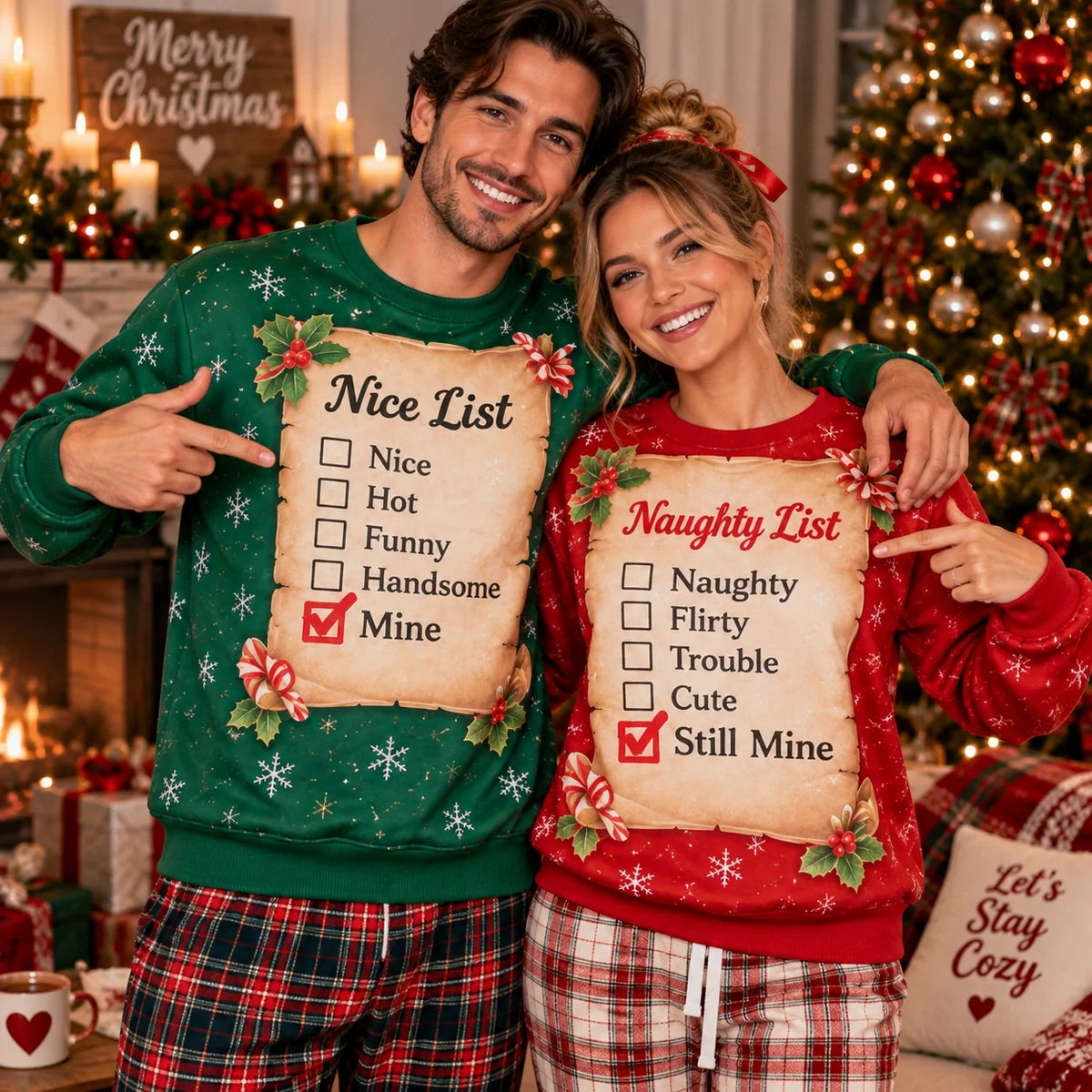 Nice List Mine & Naughty List Still Mine Christmas Couples Sweatshirt