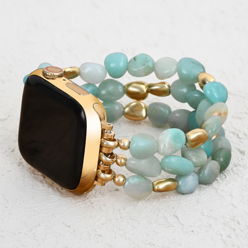 Amazonite Gold Nugget Stretch Apple Watch Strap