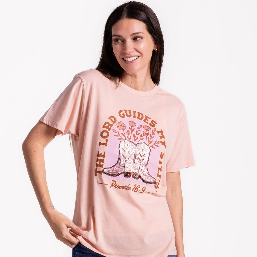 Embellished The Lord Guides My Steps Sequin Tee