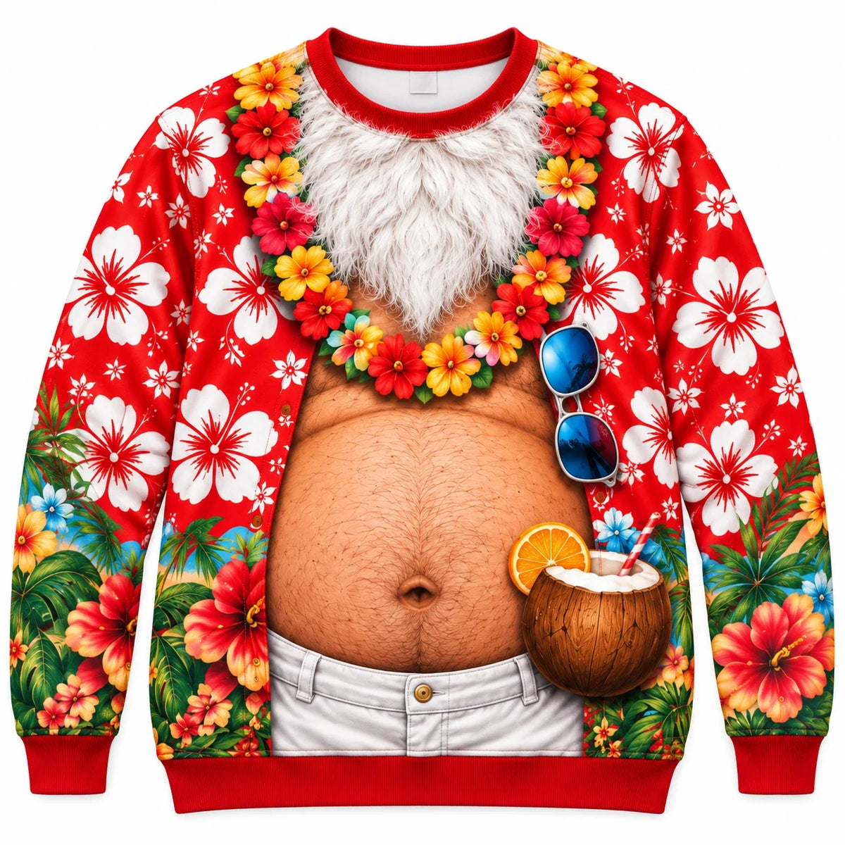 Funny Tropical Santa Belly Christmas Sweatshirt – Hawaiian Holiday Ugly Sweater