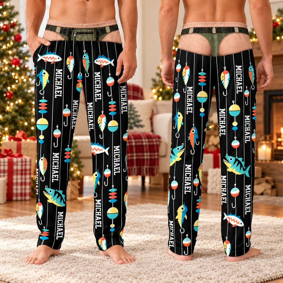 Custom Name Hook and Lure Gifts for Men - Personalized Pajama Pants